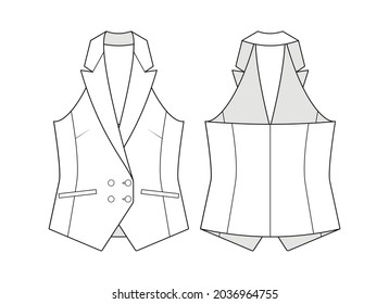 Fashion technical drawing of women's double breasted vest