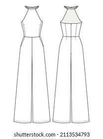 Fashion technical drawing of women's halter jumpsuit