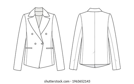 Dibujo técnico de moda de la chaqueta de mujer. 