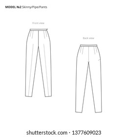 Fashion technical drawing of the women's pants. Vector technical drawing for fashion. Vector fashion flat sketch of the pipe pants. The spec manual for fashion.