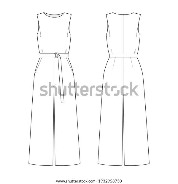 Fashion\
technical drawing of women\'s sleeveless\
jumpsuit