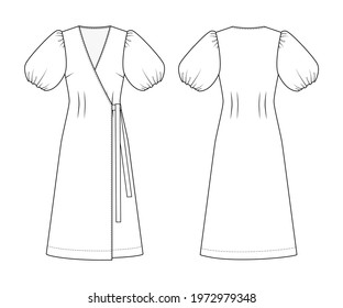 Fashion Technical Drawing Wrap Dress Puffy Stock Vector (Royalty Free ...