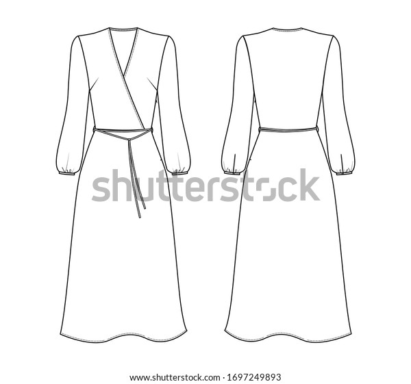 Fashion technical drawing\
of wrap dress