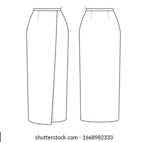 Fashion Technical Drawing Of Wrap Skirt