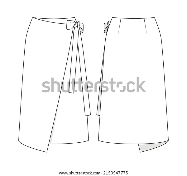 Fashion technical drawing\
of wrap skirt