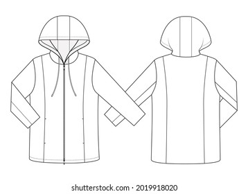 Fashion Technical Drawing Zipped Jacket Hood Stock Vector (Royalty Free ...