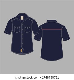 Fashion technical  men shirt with short sleeves and patch pockets in vector graphic