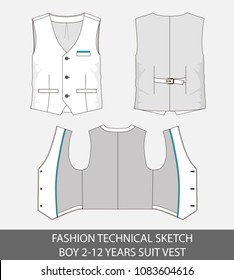 Fashion Technical Sketch For Boy 2-12 Years Suit Vest In Vector Graphic