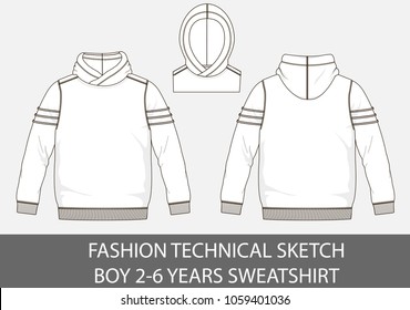 Fashion technical sketch boy 2-6 years sweatshirt in vector graphic