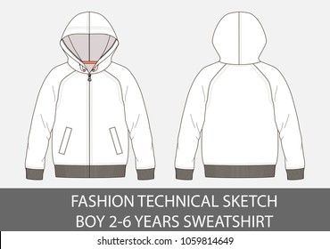 Fashion Technical Sketch Junge 2-6 Jahre Sweatshirt mit Kapuze in Vektorgrafik