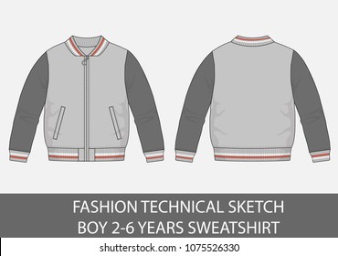 Fashion technical sketch boy 2-6 years sweatshirt in vector graphic