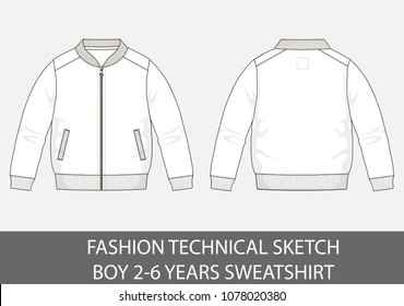 Fashion technical sketch boy 2-6 years sweatshirt in vector graphic