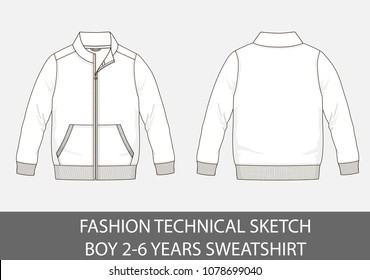 Fashion technical sketch boy 2-6 years sweatshirt in vector graphic