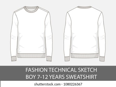 Technische Modeskizze für Junge, 7-12 Jahre Sweatshirt, Vektorgrafik