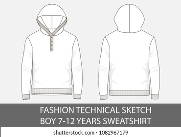 Fashion-technische Skizze für Junge, 7-12 Jahre Sweatshirt mit Kapuze in Vektorillustration-Grafik