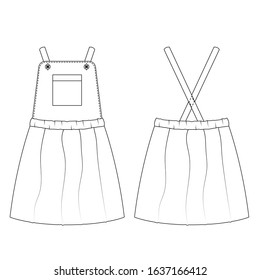 Fashion technical sketch of girls sundress , sarafan in vector graphic