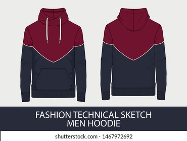 Fashion technical sketch men hoodie in vector graphic