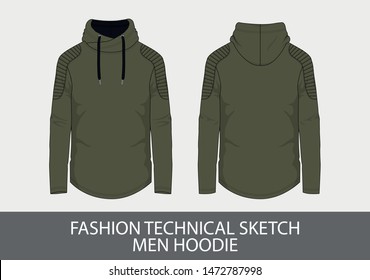 Fashion technical sketch men hoodie in vector graphic