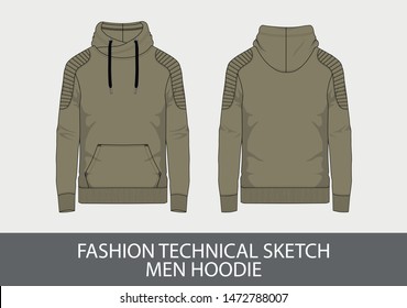 Fashion technical sketch men hoodie in vector graphic