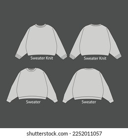  Fashion technical sketch men Knit Sweater. Sweater CAD Mockup.