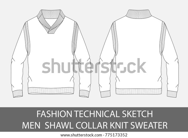 Fashion technical sketch men Shawl Collar Knit
Sweater in vector
graphic