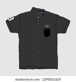 Fashion technical sketch men shirt with long sleeves and patch pockets in vector graphic image
