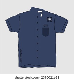 Fashion technical sketch men shirt with long sleeves and patch pockets in vector graphic image
