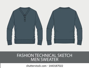 Fashion technical sketch men sweater in vector graphic