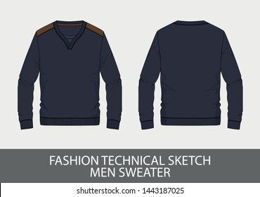 Fashion technical sketch men sweater in vector graphic