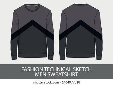 Fashion technical sketch men sweatshirt in vector graphic