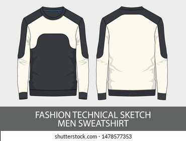 Fashion technical sketch men sweatshirt in vector graphic