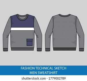 Fashion technical sketch men sweatshirt in vector graphic