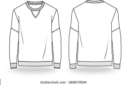 Fashion technical sketch men sweatshirt in vector graphic