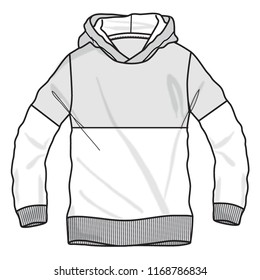 Fashion technical sketch, sweatshirt with hood in vector graphic