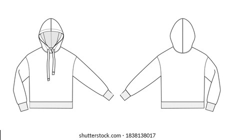 Fashion technical sketch woman hoody in vector graphic Women hoody Clothes flat sketch vector  Fashion illustration Scheme front   back  fashion design
