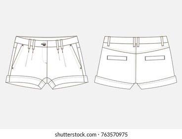 Fashion technical sketch of woman Shorts in vector graphic