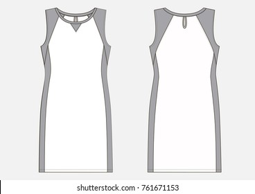 Fashion technical sketch of women middle dress in vector graphic