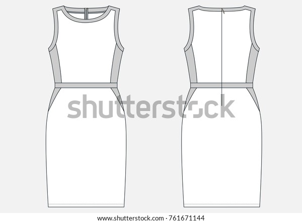 Fashion technical sketch of women middle dress in\
vector graphic