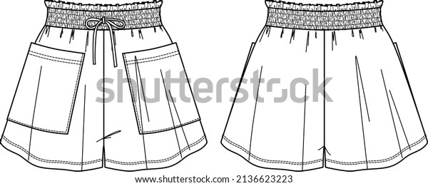 Fashion Technical Sketch Women Shorts Pockets Stock Vector (Royalty ...