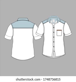 Fashion technical sketches men shirt with short sleeves and patch pockets in vector.
