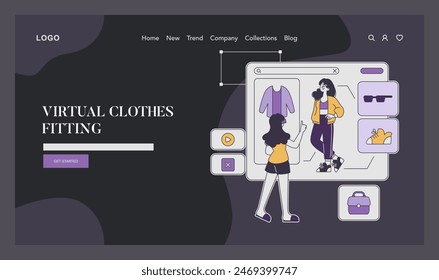 Fashion technology concept. Interactive platform for virtual clothes fitting. Online shopping, digital wardrobe, and style selection. Vector illustration.