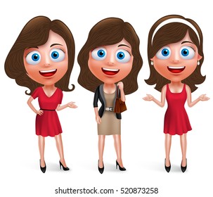 Fashion teenage girls vector characters set with model pose and hairstyles wearing stylish and trendy formal attires and holding bag in white background. Vector illustration.
