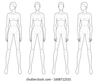 Fashion Template 4 Standing Women 9 Stock Vector (Royalty Free) 1608712531