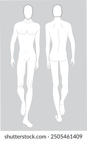 Fashion template of man in different poses 9 head size for technical drawing
