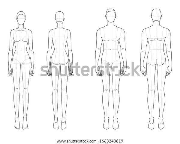 9 Head Fashion Figure Templates Stock Illustration