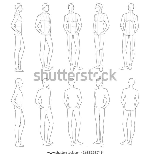 Fashion Template Relaxing Stand Men 9 Stock Vector (Royalty Free ...