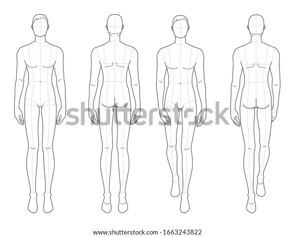 Fashion Template Standing Walking Men 9 Stock Vector (Royalty Free ...