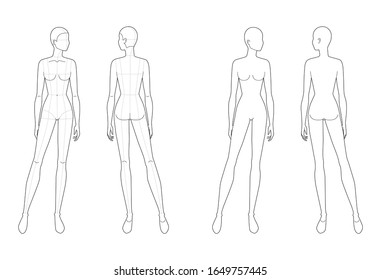 Fashion Template Standing Women Looking Right Stock Vector (Royalty ...