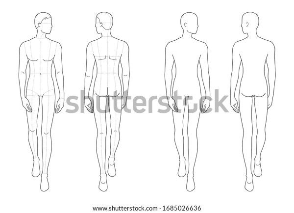 Fashion Template Walking Men 9 Head Stock Vector (Royalty Free ...