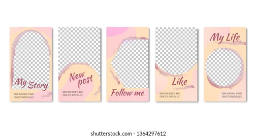 Fashion Templates and Frames for Photos in Networking Sites Vector Illustration. It's my Life, Like, New Post, Follow me. Pastel Colors with Circle Spaces for Pictures Banners Socia Media.